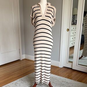 Cream and Black Striped Knit Maxi Dress